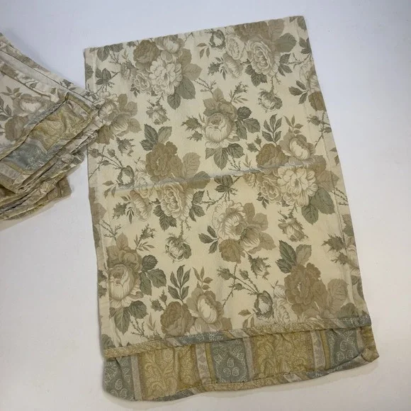 Vtg Waverly Decor 5 Valances 66x18 Butter Yellow Roses Sage Green & 4 Napkins